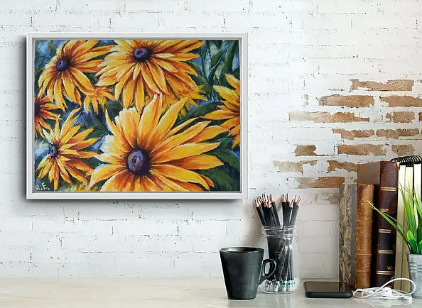 Yana Yeremenko - "RUDBECKIA-2" yellow flowers. pastel drawing