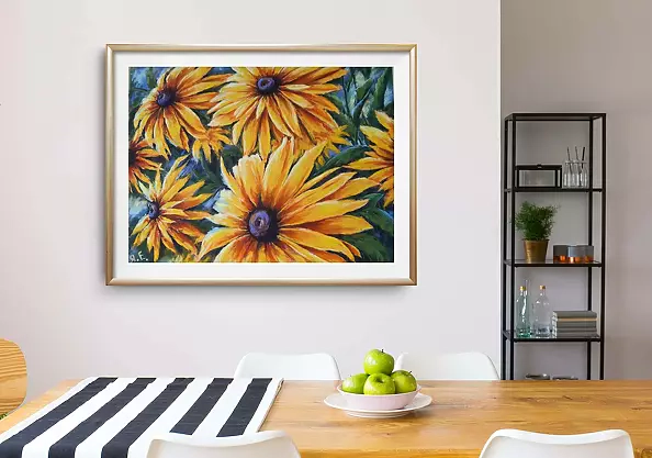 Yana Yeremenko - "RUDBECKIA-2" yellow flowers. pastel drawing