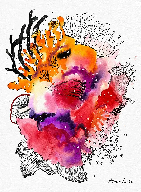 Adriana Laube, "Barriera corallina", Acquerelli, Altre - carta, 30 x 42