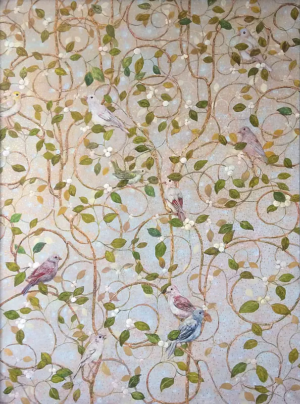 Jerzy Plucha - "Paradise Gardens - Birds of Pearl Shrubs II"