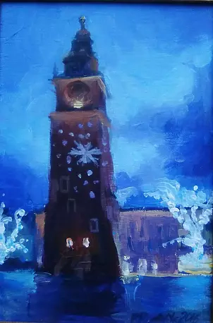   - Town hall at night