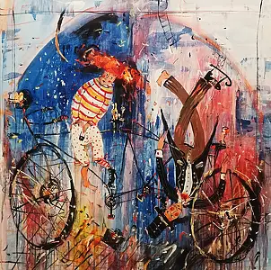 Dariusz Grajek, Razem na tandemie..., Obraz akrylowy, Obraz olejny - płótno, 78 x 80