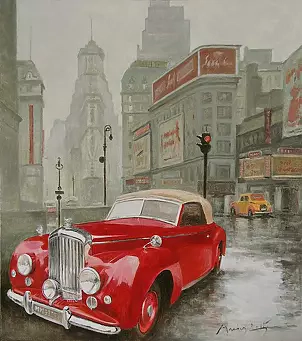   - Red Bentley in  Rainy New York