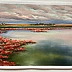 Yana Yeremenko - Paesaggio "Estuario Rosso" con acqua e fiori di loto