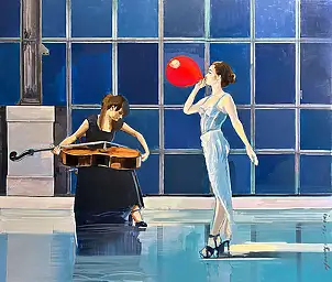 Marek Okrassa, Palloncino rosso, Quadro a olio - tela, 140 x 120