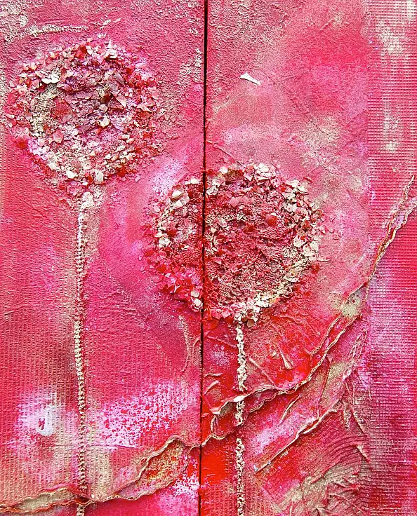 Rachel McCullock - Red & gold poppy diptych