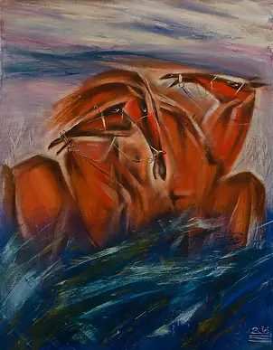 Simakov Vladimir - Red horses on blue grass