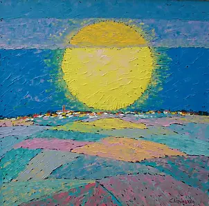 Gianni Chiminazzo - Reflexionen über das Dorf mit einer gelben Sonne