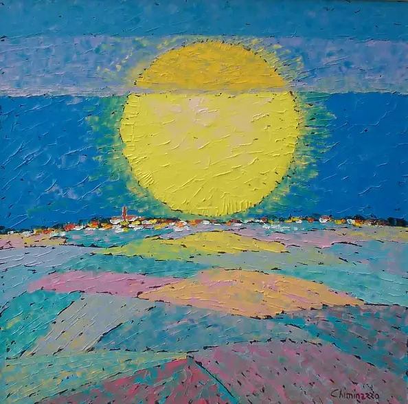 Gianni Chiminazzo - Reflections on the village with a yellow sun