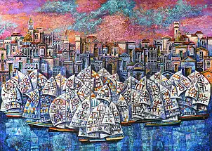 Maciej Urbaniak, Regatta in Rimini, Oil painting - canvas, 140 x 100