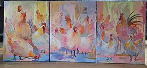 Magda Malinowska, Die Republik des Hinterhofs, Acrylgemälde - Leinwand, 150 x 70