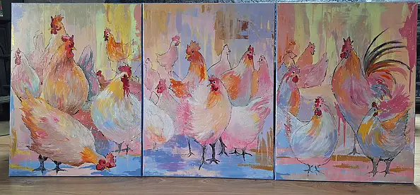 Magda Malinowska, Die Republik des Hinterhofs, Acrylgemälde - Leinwand, 150 x 70