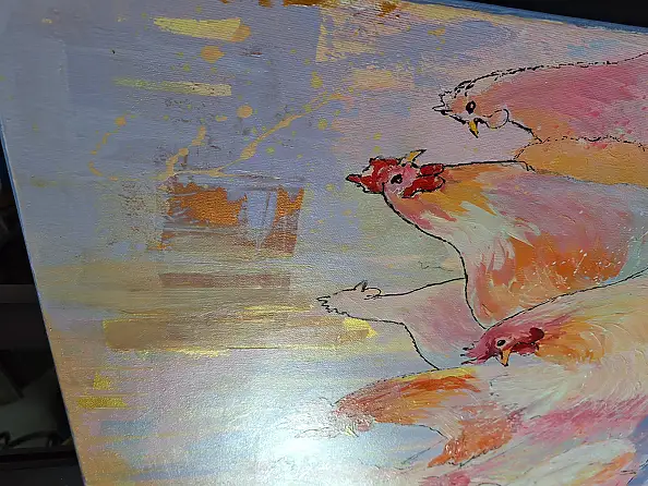 Magda Malinowska, Die Republik des Hinterhofs, Acrylgemälde - Leinwand, 150 x 70