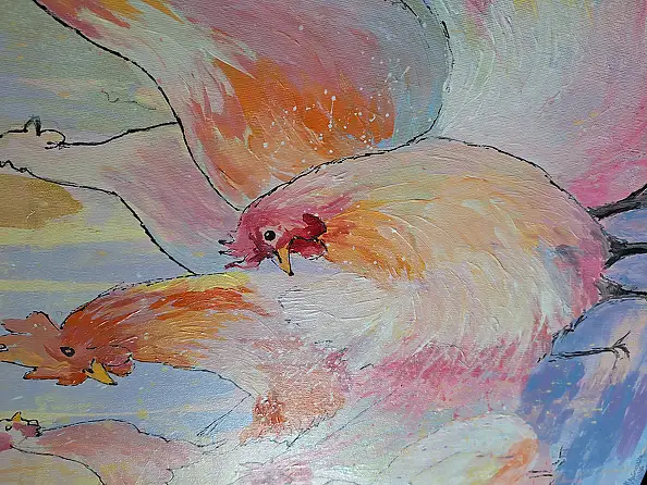 Magda Malinowska, Die Republik des Hinterhofs, Acrylgemälde - Leinwand, 150 x 70