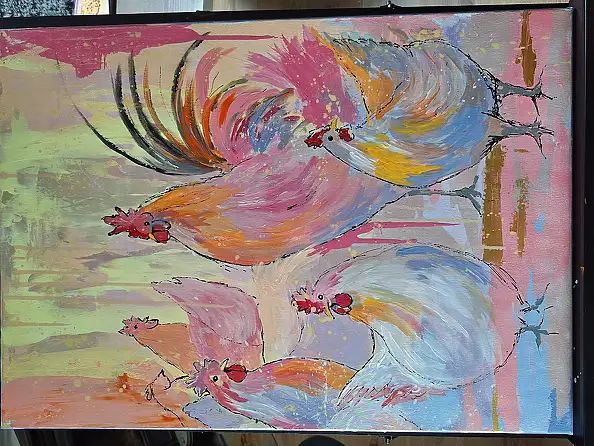 Magda Malinowska, Die Republik des Hinterhofs, Acrylgemälde - Leinwand, 150 x 70