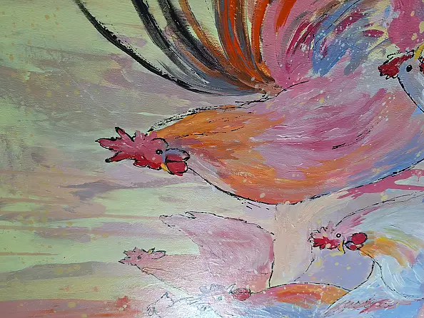 Magda Malinowska, Die Republik des Hinterhofs, Acrylgemälde - Leinwand, 150 x 70