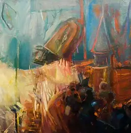 Granishka Truchlińska, Raketenwissenschaftsfrühstück Nr. 1, Ölbild - Leinwand, 120 x 90