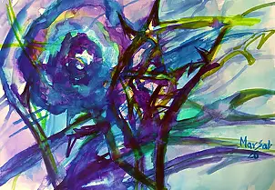 Marzena Salwowska, Rose Crowned by Thorns/Grass and Flower, Ink - paper, 42 x 30