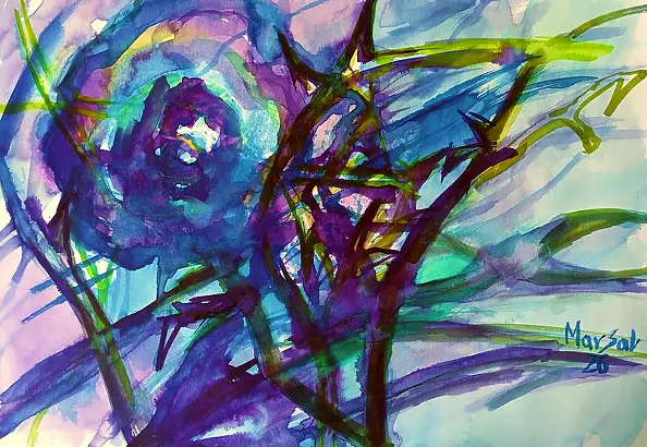 Marzena Salwowska, Rose Crowned by Thorns/Grass and Flower, Ink - paper, 42 x 30