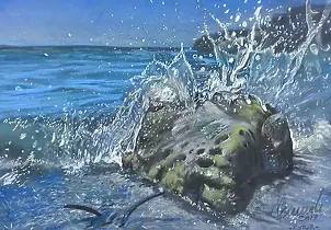 Andrzej Siewierski - Wave splashes on a rock-wave