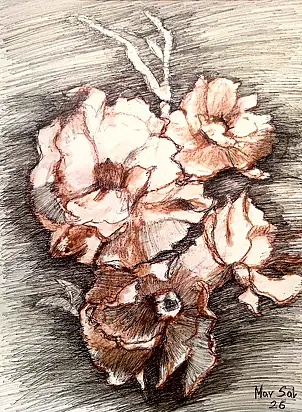 Marzena Salwowska, Róże... bo sam Szekspir nie wymyśliłby lepszego tytułu/Trawa i kwiat, Inne, Tusz - papier, 30 x 40