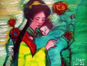 Marzena Salwowska, Die diesjährigen Rosen in Akita/Madonna, Lasur, Acrylgemälde, Ölbild - Leinwand, 40 x 30