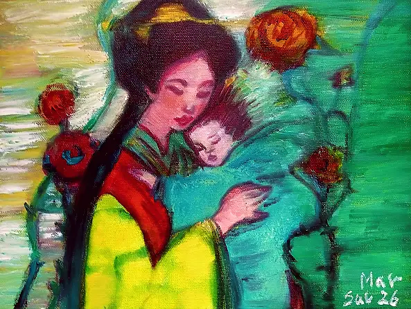 Marzena Salwowska, Die diesjährigen Rosen in Akita/Madonna, Lasur, Acrylgemälde, Ölbild - Leinwand, 40 x 30