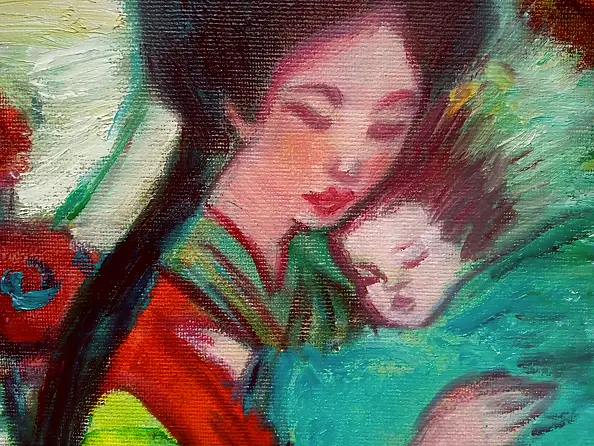 Marzena Salwowska, Die diesjährigen Rosen in Akita/Madonna, Lasur, Acrylgemälde, Ölbild - Leinwand, 40 x 30