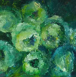Anna Michalczak, Синие и зеленые розы., Масляная картина - холст, 40 x 30