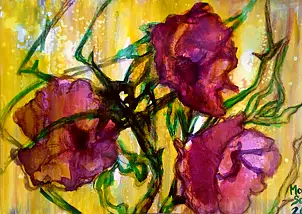 Marzena Salwowska, Roses in the Garden of Gold, Watercolors, Other, Glaze, Ink - paper, 42 x 30