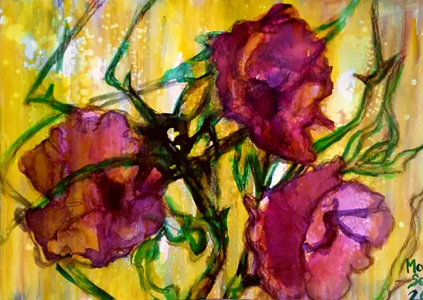 Marzena Salwowska, Roses in the Garden of Gold, Watercolors, Other, Glaze, Ink - paper, 42 x 30
