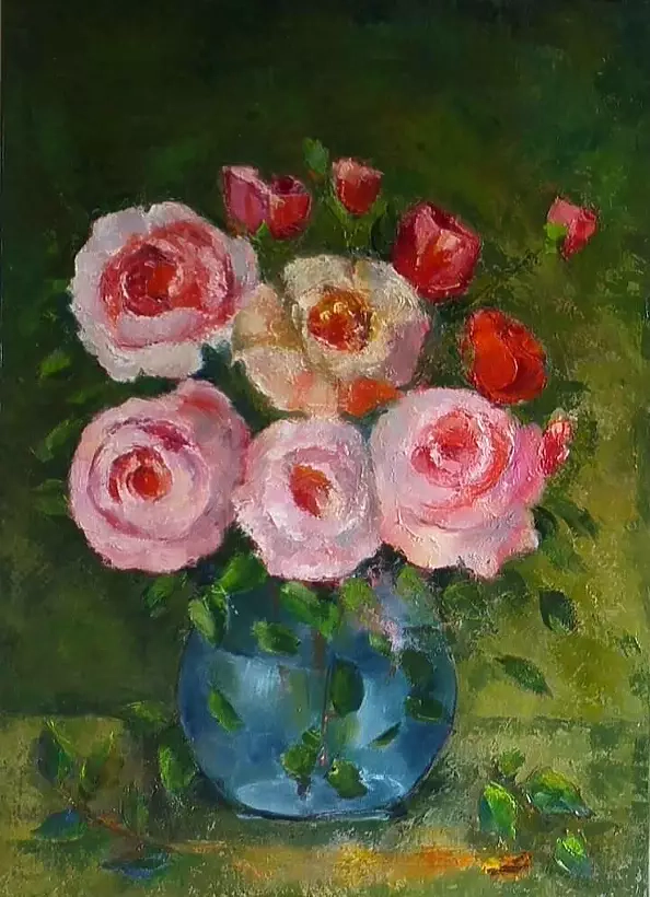 Anna Michalczak - Roses in full bloom and buds.