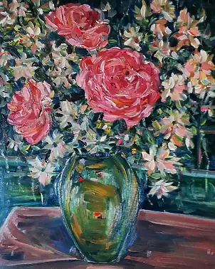   - Roses in a green vase