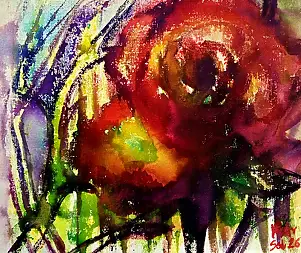 Marzena Salwowska, Rosen unter Dornen/Gras und Blume, Acrylgemälde, Tinte - Leinwand, 40 x 34
