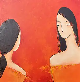Agnieszka Beer, Gespräch, Acrylgemälde - Leinwand, 70 x 70