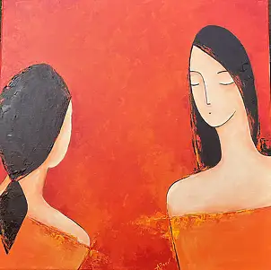 Agnieszka Beer, Gespräch, Acrylgemälde - Leinwand, 70 x 70