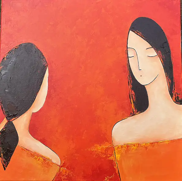 Agnieszka Beer, Gespräch, Acrylgemälde - Leinwand, 70 x 70