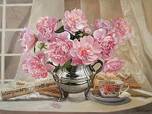   - Pink peonies with notes