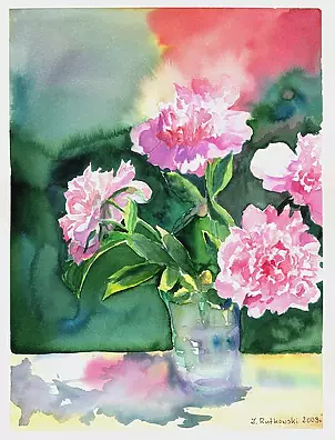 Zdzisław Rutkowski - Różowe piwonie w dzbanie II