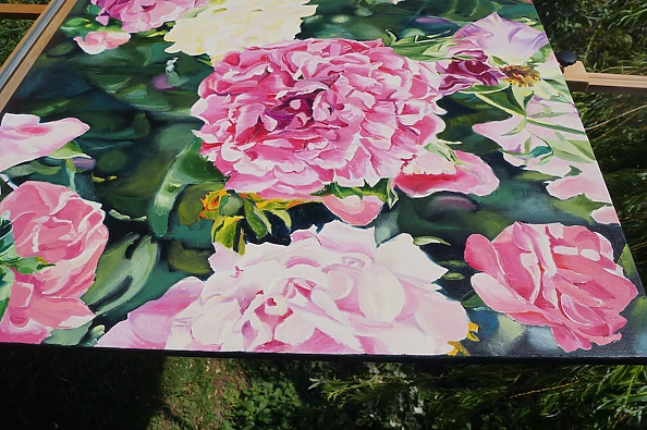 Ewa Słodzińska - Różowe róże Obraz olejny 100/120 cm