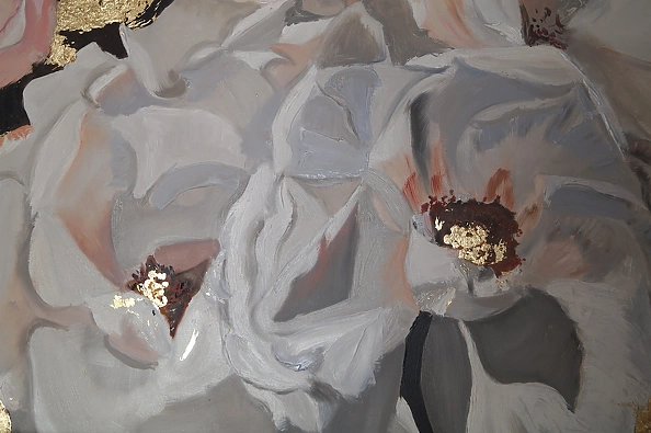 Ewa Słodzińska - Pink and beige roses Oil painting 100/140 cm