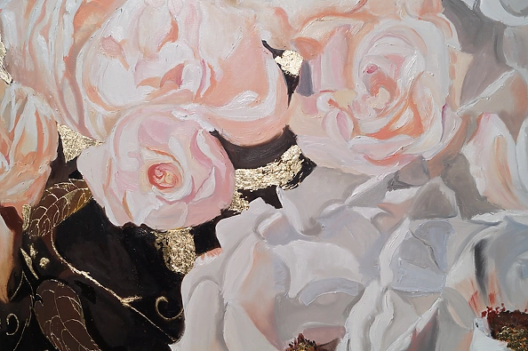 Ewa Słodzińska - Pink and beige roses Oil painting 100/140 cm