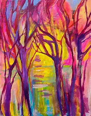 Adriana Laube, "Różowy świt", Obraz akrylowy - płótno, 40 x 50
