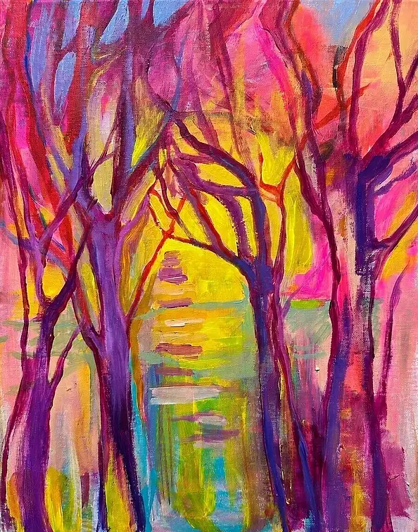 Adriana Laube, "Różowy świt", Obraz akrylowy - płótno, 40 x 50