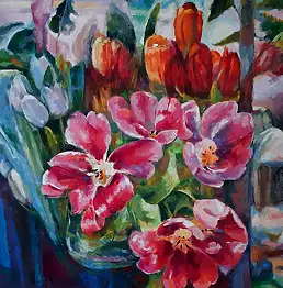 Barbara Gulbinowicz, Tulipano aperto, Quadro a olio - tela, 110 x 120