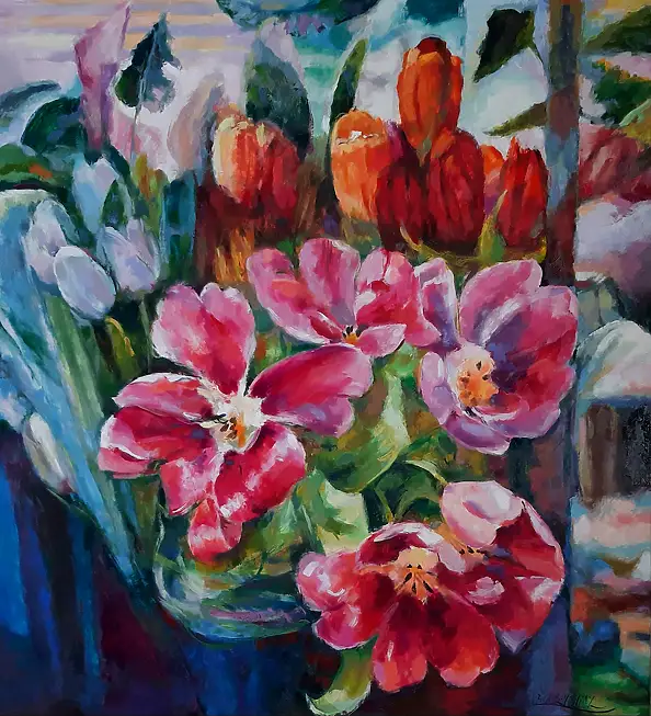 Barbara Gulbinowicz, Tulipano aperto, Quadro a olio - tela, 110 x 120
