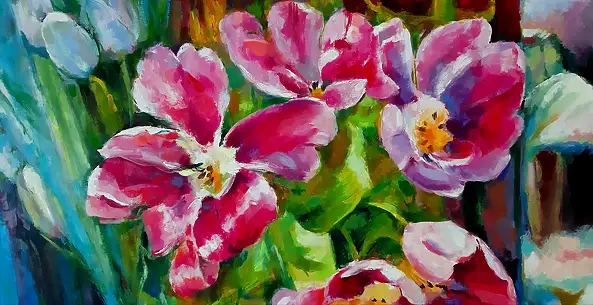 Barbara Gulbinowicz, Tulipano aperto, Quadro a olio - tela, 110 x 120
