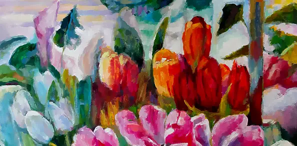 Barbara Gulbinowicz, Tulipano aperto, Quadro a olio - tela, 110 x 120