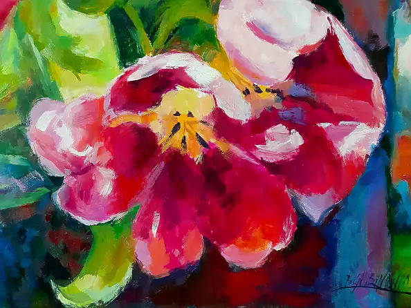 Barbara Gulbinowicz, Tulipano aperto, Quadro a olio - tela, 110 x 120
