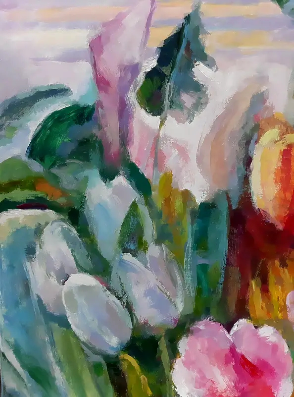 Barbara Gulbinowicz, Tulipano aperto, Quadro a olio - tela, 110 x 120